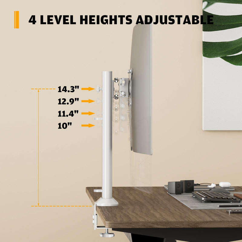 Hemudu Single Desk Monitor Arm Mount Stand Fit for 13 inch to 32 inch Flat Curved Computer Screen with Swivel, Height Adjustable, Rotation,Holds up to 77lbs, White 13-32 inches
