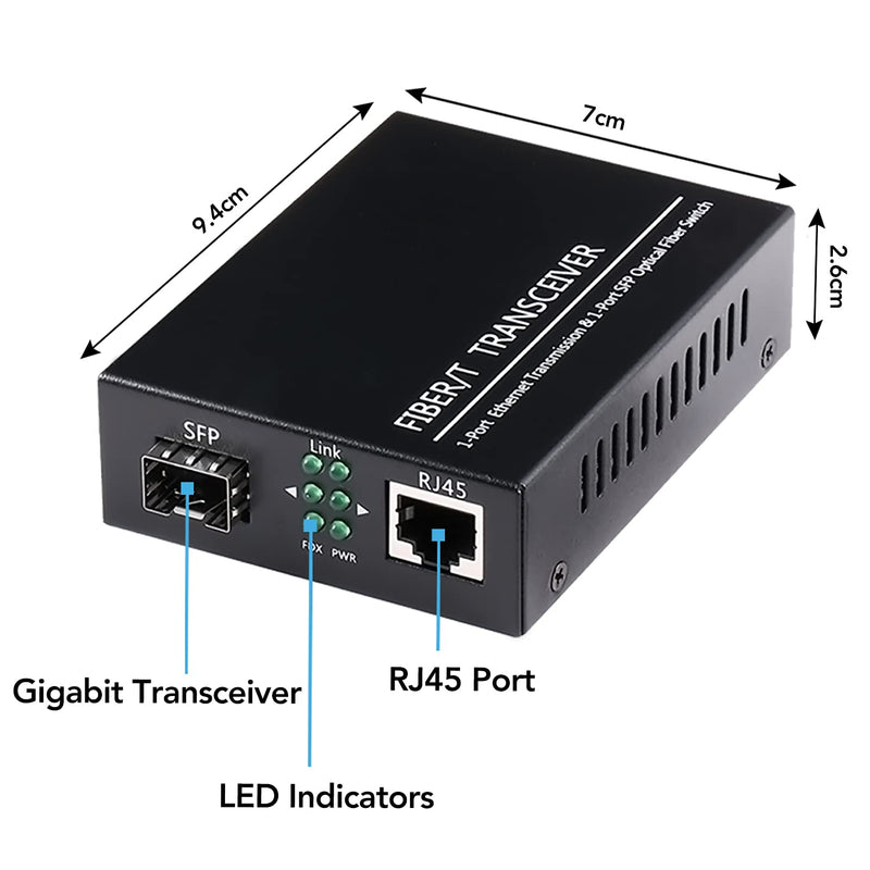 A Pair of 1.25G/s Bidi Gigabit Multi-Mode Fiber Ethernet Media Converter with 2PCS Bidi SFP LC Dual Transceiver Module Included, 10/100/1000Base-Tx to 1000Base-SX SMF RJ45 to SFP Slot up to 550M Include MultiMode LC Dual Port