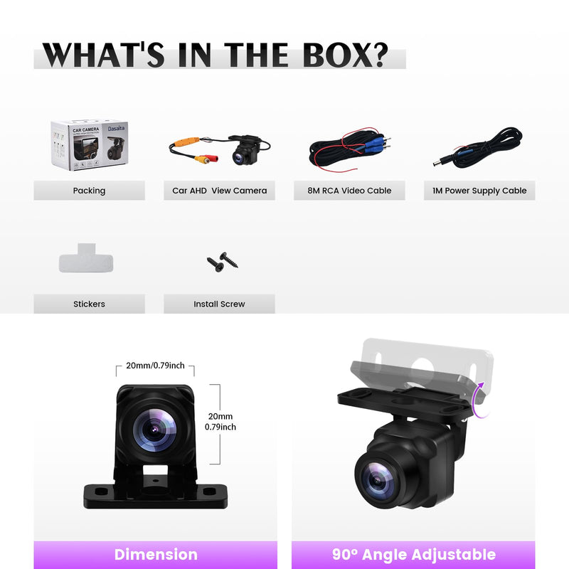Dasaita AHD 1080P Backup Camera 170° Universal Front Rear View | Only Fit 1080P Navigation,170° Wide Angle, Night Vision, Fisheye Correction, IP68, 26ft RCA Cable Reversing Parking Kit