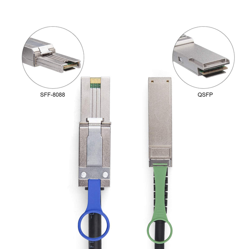 H!Fiber.com QSFP to SFF-8088 MiniSAS Cable, SFF-8436 to SFF-8088 External DDR Hybrid SAS Cable, 100-Ohm, 1 Meter(3.3ft), Copper Passive for NetApp DS4243 DS4246 DS2246 1m(3.3ft) SFF-8088 to QSFP(SFF8436)