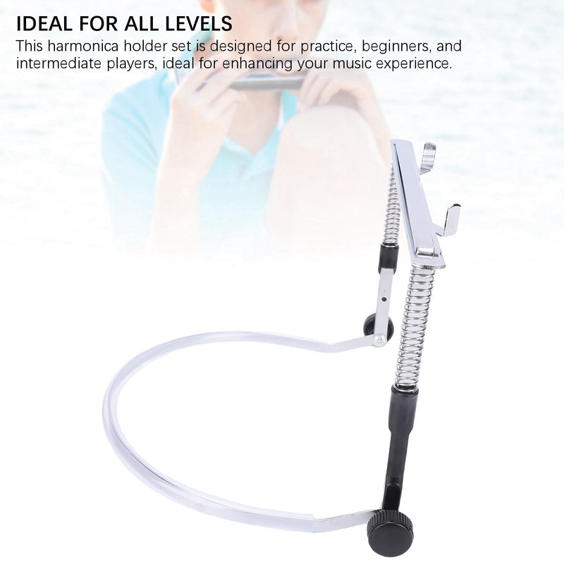 Harmonica Neck Holder, Alloy Steel Adjustable Angle Neck Stand with Sticker for 10 & 24 Hole Harmonicas for Beginners