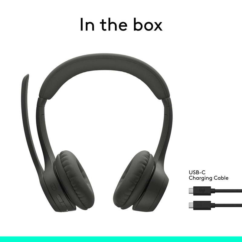 Logitech Zone 301 Wireless Bluetooth Headset - Graphite | Noise-canceling microphone, compatible with Windows, Mac, Chrome, Linux, iOS, iPadOS, Android