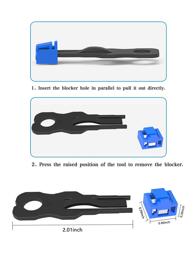 100Pcs RJ45 Port Lock with 10 Keys, ZoeRax Locking RJ45 Port/Dust Blocker, RJ45 Dust Cover Cap Female Port Plugs Protector (Blue) 100 Pack Blue