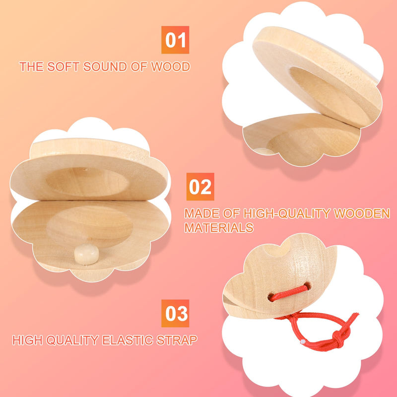 Fuyamp 24 Pcs Castanets Wooden Musical Instrument Finger Castanets Baby Castanet Hand Finger Castanets Classroom DIY Wooden Percussion Instrument for Kids Adults