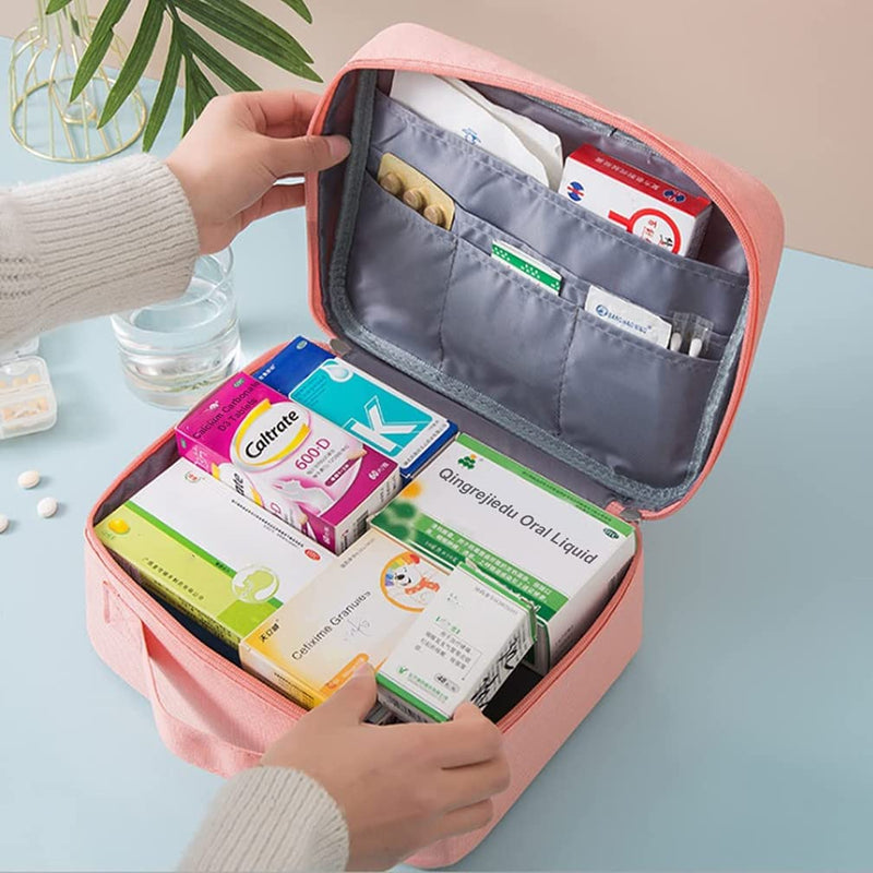 Pack of 2 Medicine Bag Large Capacity Medical Emergency Bag Empty Waterproof Medicine Storage Bag Portable Medicine Bag for Home Office Travel (Pink) Pink