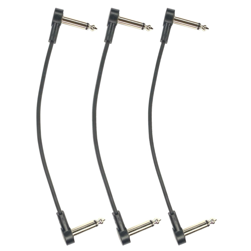 Flat Low Profile C Shape 1/4"" Right Angle Guitar Effects Pedal Patch Cables (3), Black 3