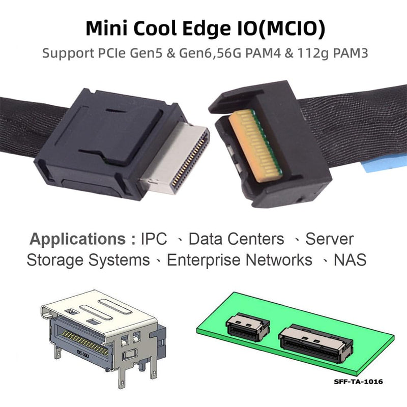 Xiwai PCI-E 5.0 MCIO PCI-E Mini Cool Edge IO 4i 38Pin Male to Oculink 4X SFF-8611 Extender Cable 50cm/1.6ft MCIO 4i to SFF-8611