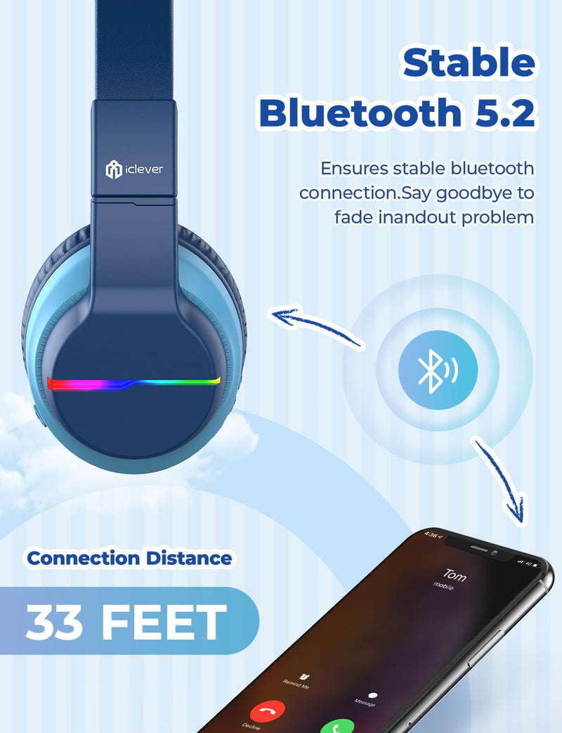 iClever BTH27 & BTH12 Kids Bluetooth Headphones Bundles, USB C Fast Charging, AUX Cord,Safe Volume,Toddler Headphones for iPad/Tablet/Travel/School