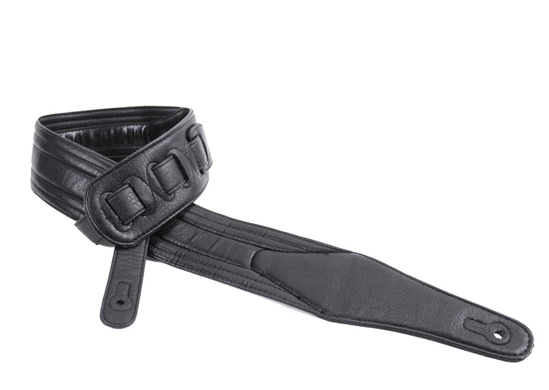 Walker & Williams G-513 Black Multi Layer Handmade Guitar Strap with Padded Glove Leather Back For Acoustic, Electric, And Bass Guitars