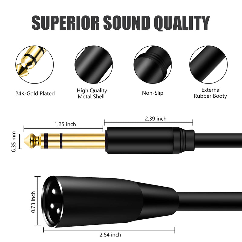 1/4 Inch TRS to XLR Cable 10Ft 2pack, 6.35mm Male to XLR 3 pin Male Balanced Cable,for Microphone, Audio Mixer, Speaker, Studio and More 10Ft-[2pack]