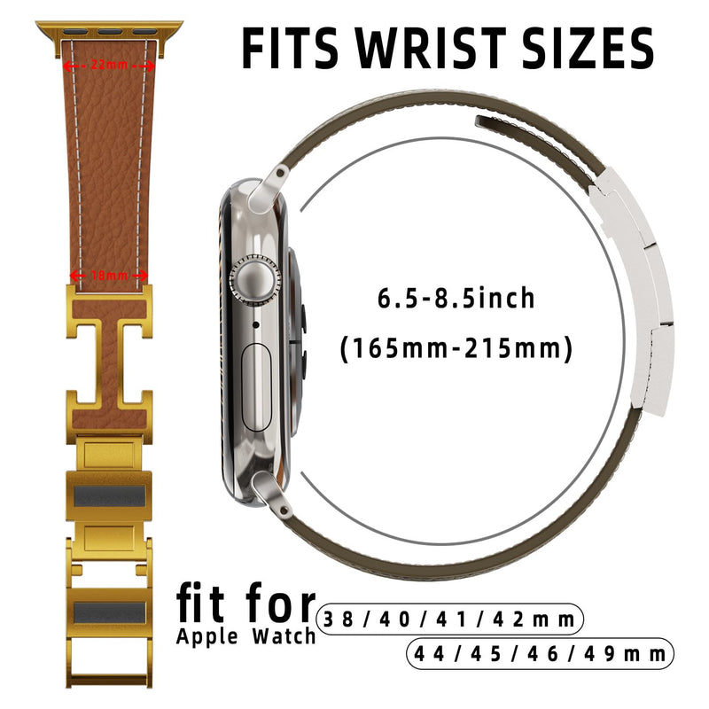 Red Alligator leather+Brown Leather Magnetic Watch Band