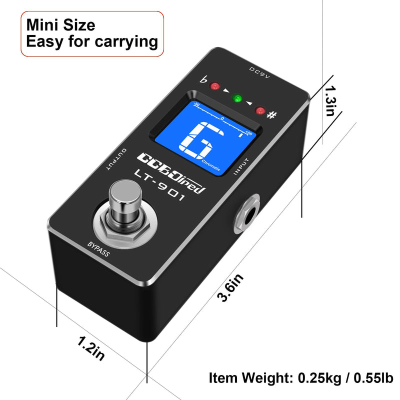Tuner Pedal, High Precision Chromatic Guitar Tuner Pedal with LCD Indicator for Electric Guitar & Bass, Dual Independent Channel Mode, True Bypass Black Tunner Pedal