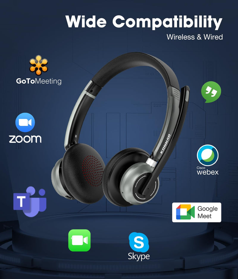 Wireless Headset, 2024 New V5.3 Headset with USB Dongle, Computer Headphones QCC3034 AI Noise Cancelling Microphone & Mic Mute, 30H Worktime for Computer/Laptop/Skype/Zoom/MS Teams