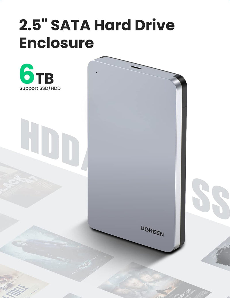 UGREEN USB C Hard Drive Enclosure for 2.5" SATA SSD HDD Aluminum USB C to SATA Adapter USB 3.1 Gen 2 Support UASP SATA III Compatible with MacBook Pro Air WD Seagate Toshiba Samsung Hitachi