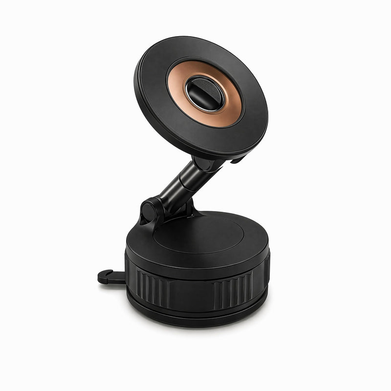 Vacuum Lock Magnetic Car Phone Holder, 5lbf Strong Suction, 360° Adjustable Triple-Axis Phone Stand, Reusable Washable PU Gel Base for iPhone 12-16 Series, Android Smartphones, Black