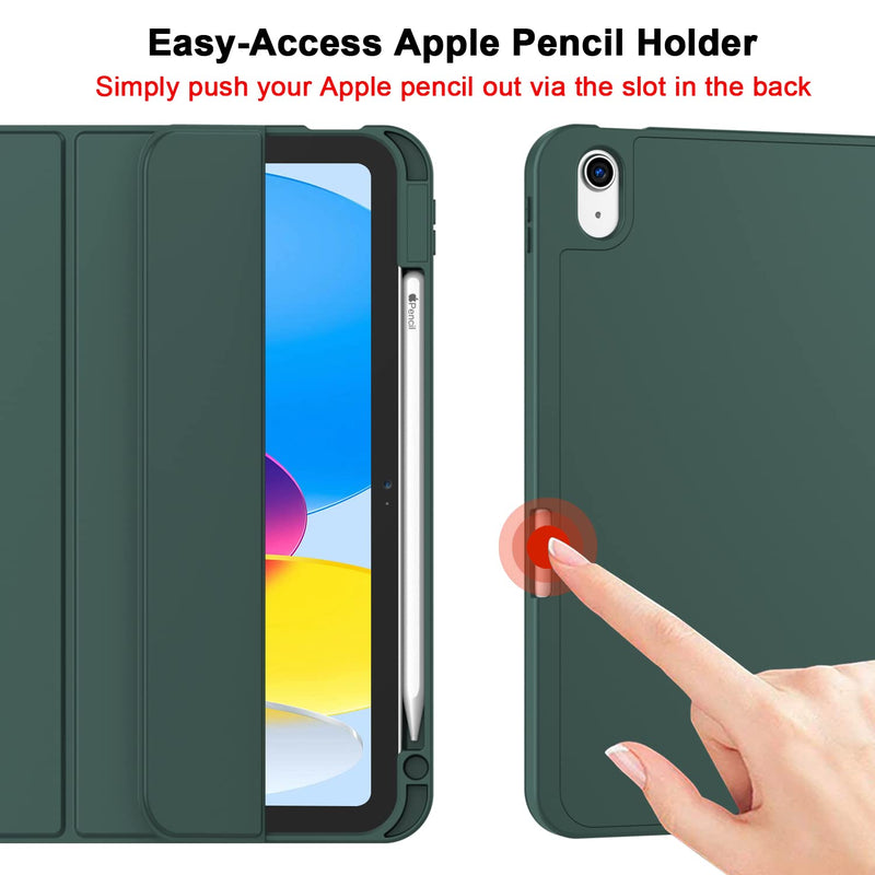 ZryXal New iPad 10th Generation Case 10.9 Inch 2022 with Pencil Holder, Smart iPad Case with Soft TPU Back [Support Auto Wake/Sleep] (New Midnight Green) New Midnight Green