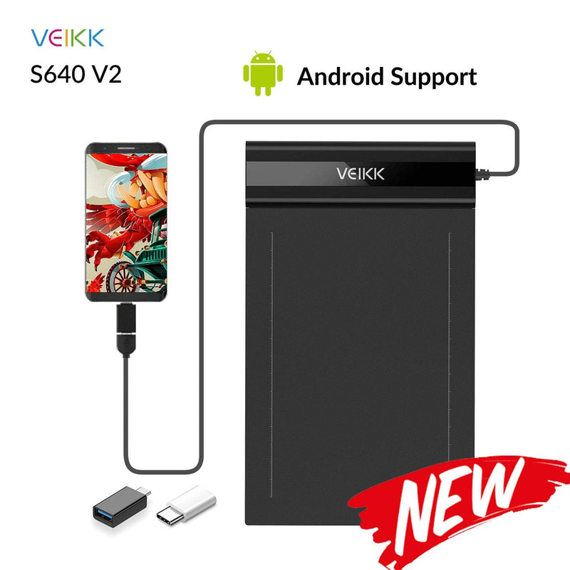 Drawting Tablets VEIKK S640 Computer Graphics Tablets, Ultra Thin and Pocket Pen Tablet 8192 Levels Digital Drawing Pad for Computer on Linux /Windows /Mac OS /Android, OSU Gaming Pad