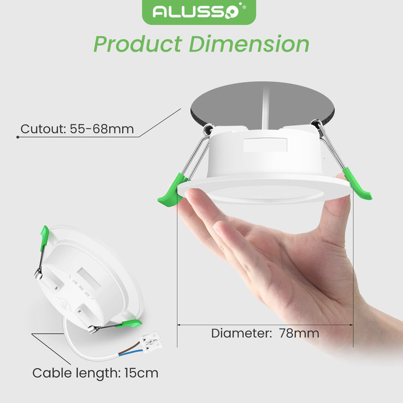 [AUSTRALIA] - ALUSSO LED Recessed Spotlight, 230 V, Flat IP44, 4 W LED Spotlights, 280 LM, Cool White 6500 K Recessed Lights, 30 mm Ultra Flat, Recessed Spot Hole 55-68 mm, Ceiling Spotlights for Bathroom, Kitchen Cool White 6500k, Set of 6 