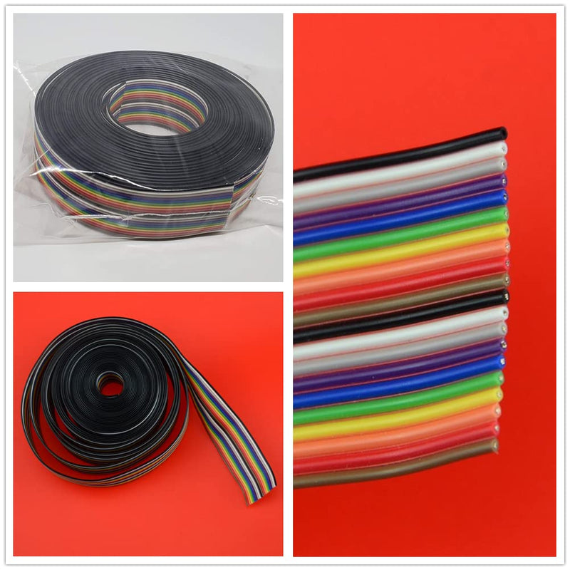 HUAZIZ 2 Rolls of Colourful Ribbon Cable, 1.27 mm Spacing Cable, 20 Pin Flat Rainbow Ribbon Cable for 2.54 mm Connectors, IDC Cable Rainbow (3 Metres/Rolls)