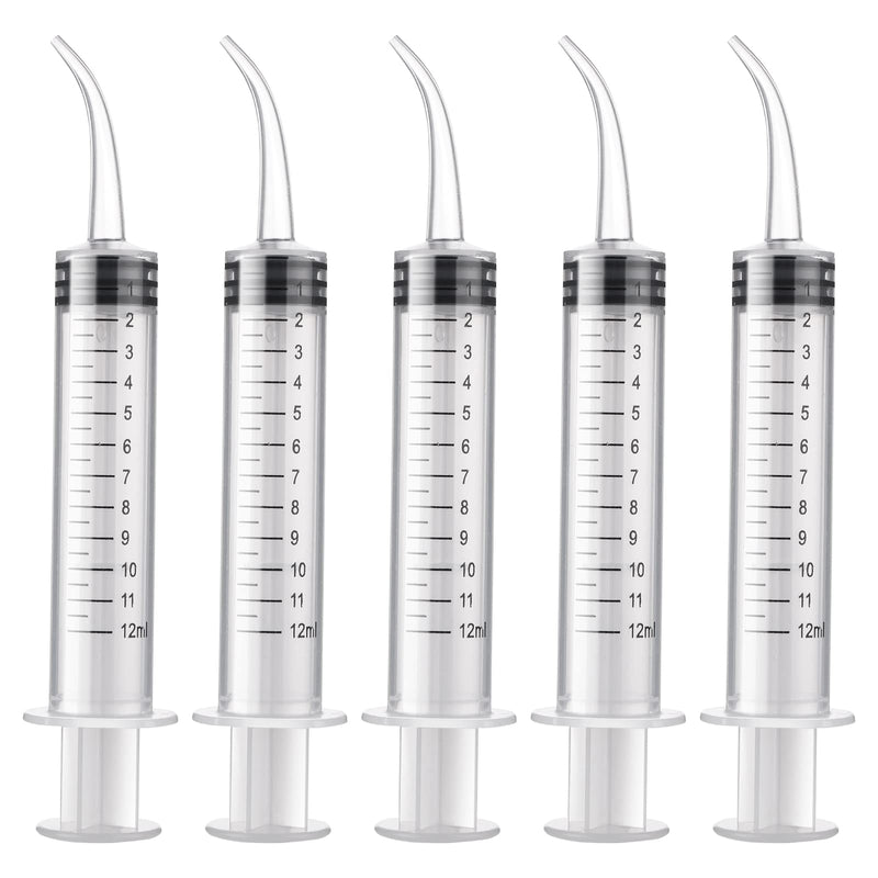 Molain Pack of 5 12ml Mouth Syringe Ear Cleaning Solution Empty Tube Extraction Hook Syringe Removal Accessories with Curved Tip Picks Dental Care