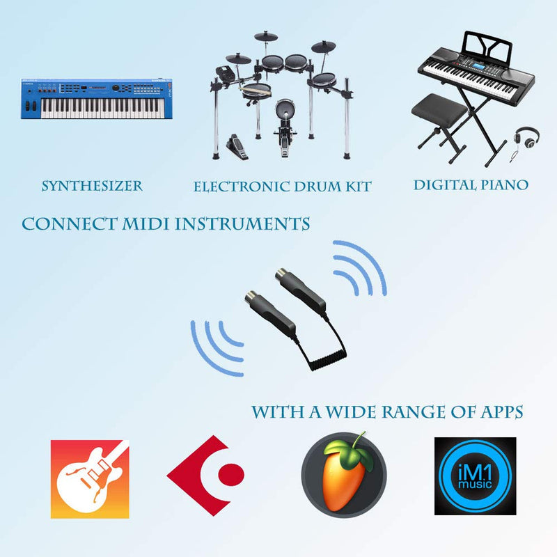 Wireless Midi Bluetooth Adapter for Digital Instrument Connecting with iOS Device