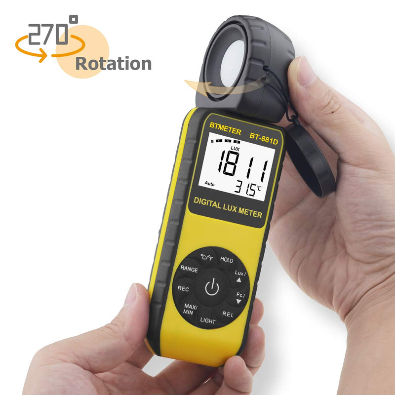 [AUSTRALIA] - BTMETER BT-881D Digital Illuminance Light Meter, Measure Lights 0.01~400,000 Lux (0.01~40,000 FC) Foot Candles Luxmeter with 270º Rotated Sensor for Plants LED Lights Indoor Outdoor Light Tester BT881D (0.01~400,000 Lux) 