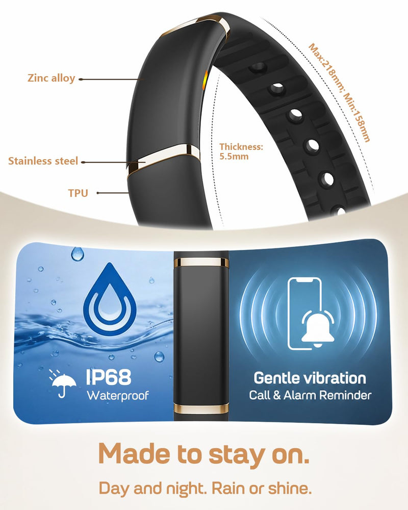 FITVII Screenless Fitness Tracker for Women Men, Health & Fitness Wearable | 24/7 Heart Rate, Blood Pressure and HRV Sleep Monitor, Subscription Free Activity Tracker for Android & iPhone Black