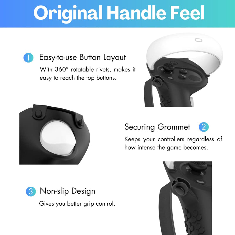 Controller Grip for Oculus Meta Quest 2 Accessories Grips Cover for VR Touch Controllers Covers Protector with Non-Slip Joystick Covers 1Pair Black
