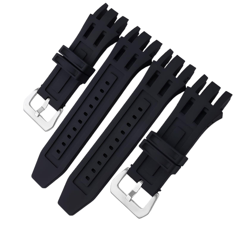 26mm Watch Strap Compatible with Invicta Reserve Subaqua Scuba 0913 0915 0917 0918 Rubber Band Replacement for men Silicone wirst watchband and women Bracelet (Black Band Silver Buckle)