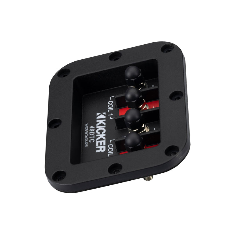 Kicker 49DTC Dual Terminal Cup | Twin connection points, flush-mount design, clean wire routing, made for custom bass box projects