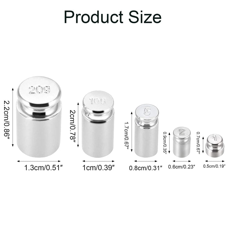 Calibration Weight Set, 5-Piece Calibration Gram Set, Measuring Weights, Set with Small Weights for Electronic Scales, Laboratory, Hobby, Crafts, 1g, 2g, 5g, 10g, 20g