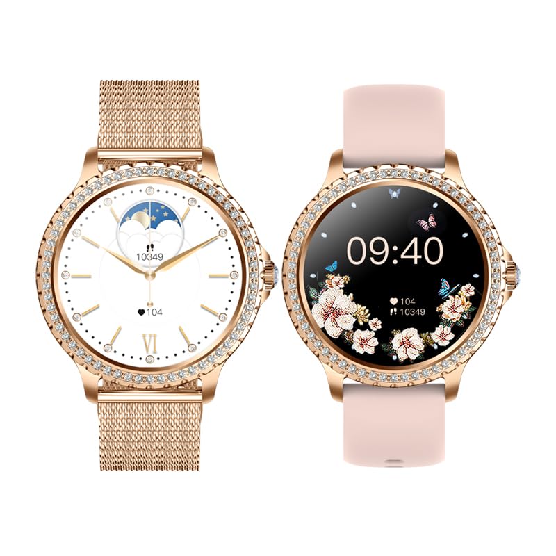 Lady's Fashion Smartwatch BT Call 1.32inch Round Screen Health Monitoring Fitness Tracker Waterproof AI Voice Assistant Women's i58 Smart Watch Gold Silver (Gold)