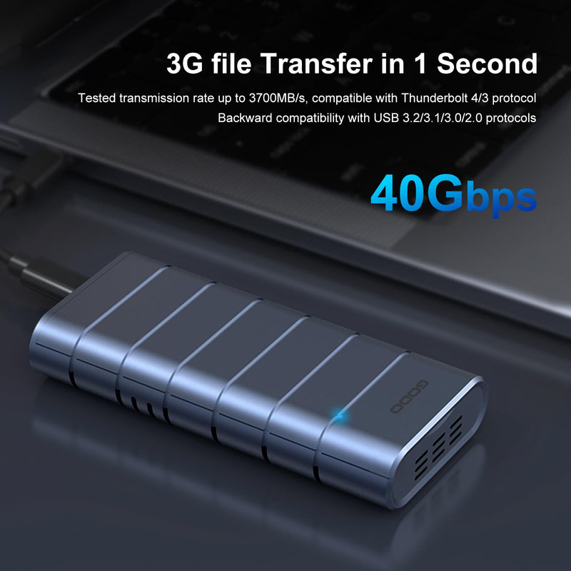 GODO 40Gbps M.2 NVMe SSD Enclosure | Up to 3800MB/s, USB4/USB3.2/3.1/3.0/2.0, Thunderbolt 4/3 Compatible, 4-Layer Cooling, Tool-Free, 8TB, 2230/2280 NVMe SSDs USB405-NVMe