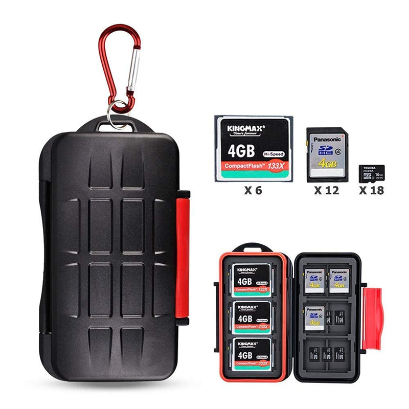 36 Slots Memory Card Case + 120 Count Card Labels: Water-Resistant Camera Memory Card Holder with Memory Card Labels for SD SDHC SDXC CF MSD Memory Card