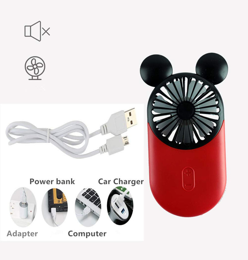 Kbinter Cute Personal Mini Fan, Handheld & Portable USB Rechargeable Fan Beautiful LED Light, 3 Adjustable Speeds, Portable Holder, for Indoor Outdoor Activities, Cute Mouse 3 Pack (Red+Pink+Yellow) Red+Pink+Yellow