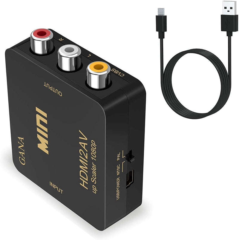GANA HDMI to RCA, HDMI to AV, 1080P HDMI to 3RCA CVBS AV Composite Video Audio Converter Adapter Supports PAL/NTSC with USB Charge Cable for PC Laptop HDTV DVD-Black (Additional Cable)