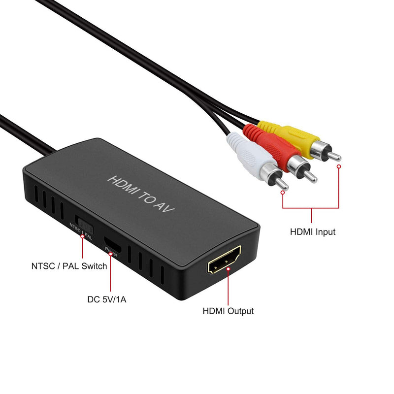HDMI to AV Converter HDMI to RCA Composite Converter Adapter, Support PAL/NTSC, Support 1080P, Compatible with Roku/Fire Sitck/PS4/Xbox/Spectrum Box/Old Sanyo TV/Old LG TV/Old CRT ect.