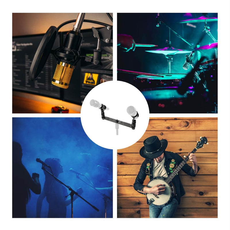 Stereo Array Spacing Microphone Mount with Ruled Markings - Holds 2 Mics - X-Y and ORTF Mic T-Bar Bracket, Fits 3/8" and 5/8" Mic Stands with Included Adapter (MIC-BAR-CLIP-MARK) with marking