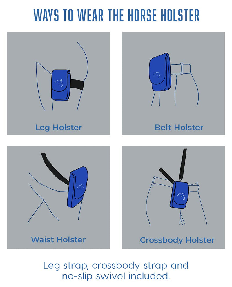 The Horse Holster - Best Cell Phone Holder for Riding - Fits Phones - Tactical Holster to Safely Secure Essentials During Activity, 4 Ways to Wears, Designed for Men and Women. Royal Blue, S/M