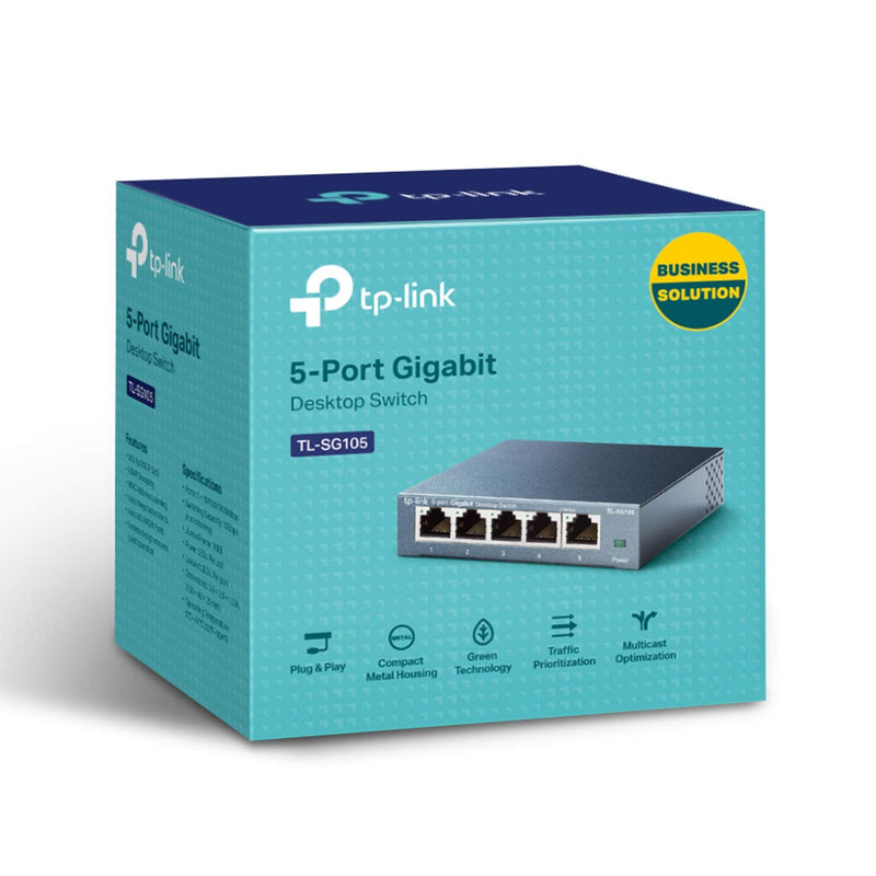 TP-Link TL-SG105, 5 Port Gigabit Unmanaged Ethernet Switch, Network Hub, Ethernet Splitter, Plug & Play, Fanless Metal Design, Shielded Ports, Traffic Optimization | Network Hub, Ethernet Splitter, Plug & Play, Fanless Metal Design, Shielded Ports, Tra...