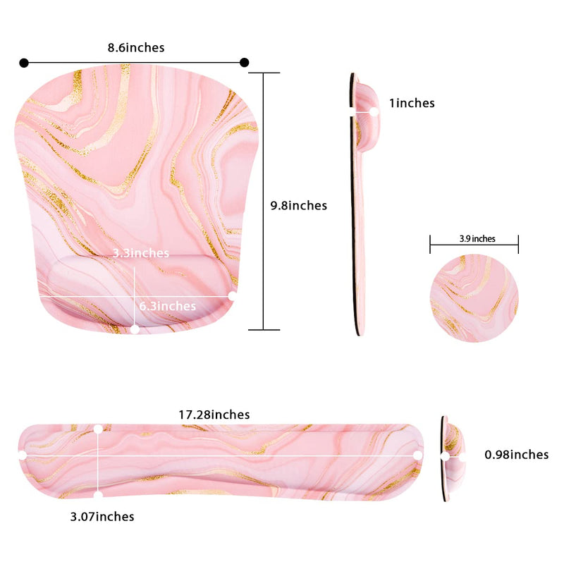 Memory Foam Ergonomic Keyboard Wrist Rest Pad and Mouse Wrist Rest Support Mouse Pad Set with Non-Slip Rubber Base Set for Office Gaming Easy Typing & Pain Relief-Pink Marble Pink Marble