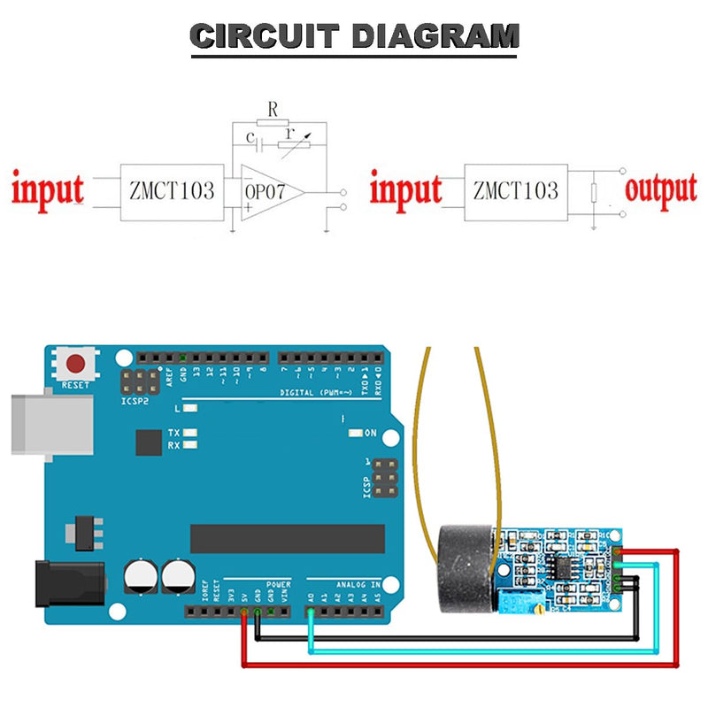 DAOKAI 5A AC Sensor Current Sensor Current Transformer ZMCT103C Single Phase AC Current Transformer Module Active Output Current Sensor Module Board with Dupont Cable, Pack of 5
