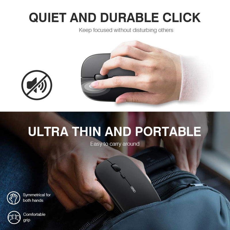 INPHIC Wireless Mouse for Laptop, 2.4G Slim Mouse 700mAh Rechargeable, Noiseless Computer Mouse with USB Receiver, 3 Adjustable DPI Optical Cordless Mouse for MacBook, Chromebook, PC, Laptop-Black black