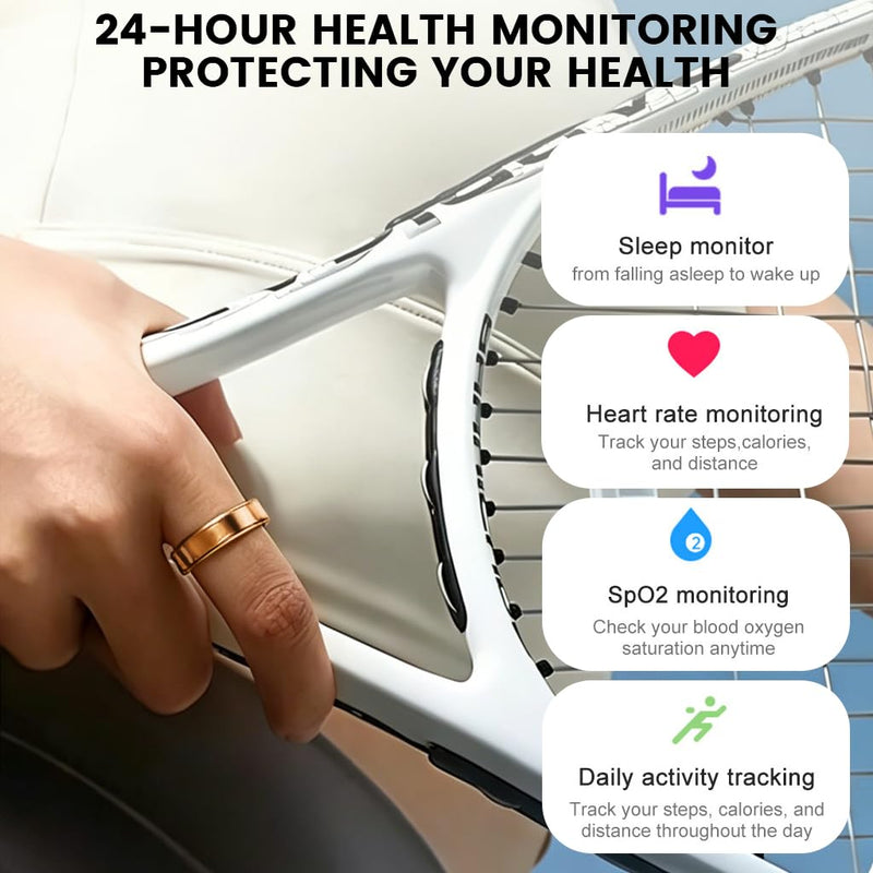 Smart Ring Fitness Tracker, Sleep & Health Monitoring Ring with Heart Rate Blood Oxygen, IP68 Waterproof Activity Tracker for Men Women Android iOS - No Subscription