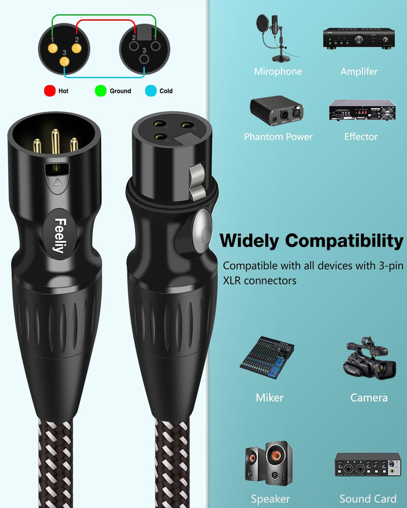 XLR Cables 10 Feet 2 Pack, Nylon Braided Microphone Cable, 3-Pin Gold-Plated Shielded Cord, Professional 22AWG OFC Mic Speaker Cable, Zinc Alloy Connectors 10Ft2Pack