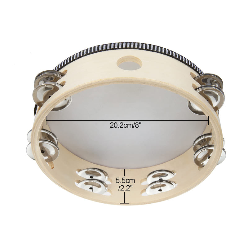 [AUSTRALIA] - 3 Pack 8 inch Tambourine for Adults Hand Held Wood Tambourine Metal Jingles Musical Educational Instrument Rhythm Percussion Tambourine for KTV, Party, Church (Single Row) 