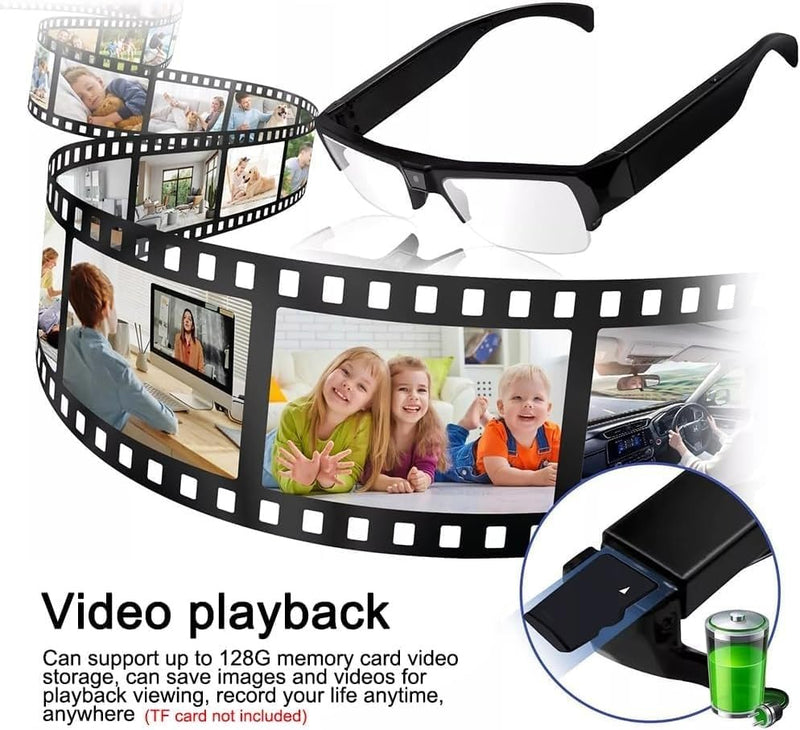 LIMIETE Spy Glasses 128 GB – 1080p HD Hidden Camera Glasses/No WiFi / 38 g Lightweight Frame / 95-Minute Recording/Plug-and-Play/USB 2-in-1 Cable/English Manual 128GB