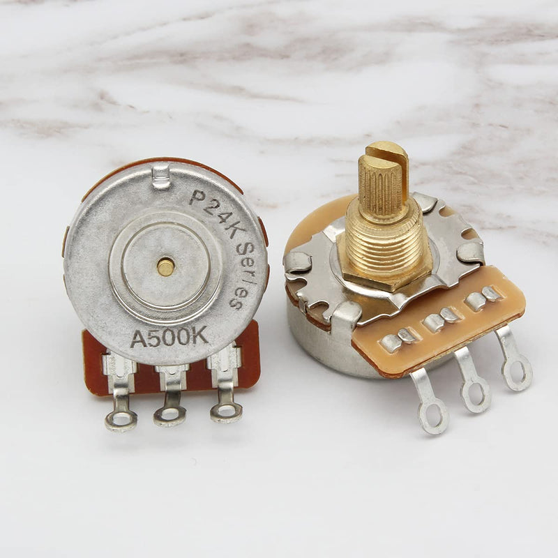 FLEOR 500K Audio Pots 15.5mm Short Split Shaft Guitar Potentiometer, Pack of 2 15.5mm Short Shaft A500K
