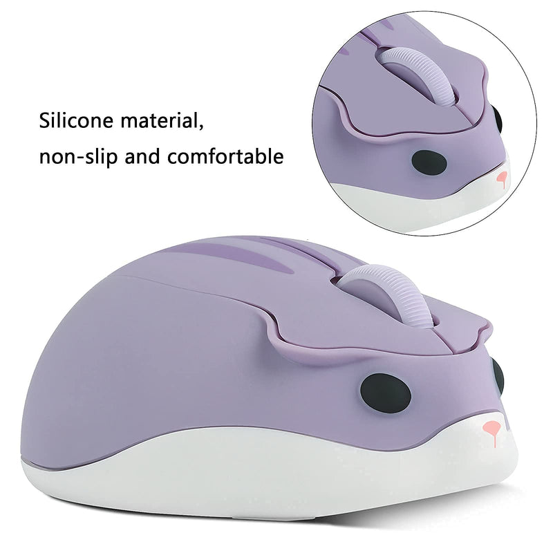 Wireless Mouse Cute Cartoon Animal Hamster Shape Silent Portable Mobile Optical 1200DPI USB Cordless Mice for PC Mac Laptop Computer Notebook with Receiver, 3 Buttons, Purple, 3 x 2 x 1 inch