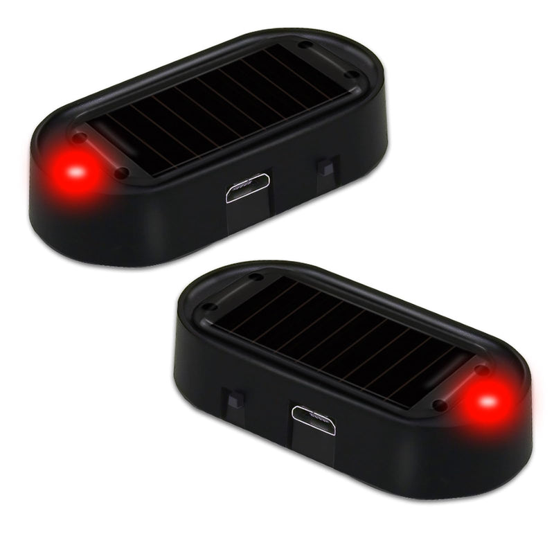 Car Solar Power Simulated Dummy Alarm，Anti-Theft LED Flashing Security Light Fake lamp，with USB Charger Port，car Security Accessories Universal for Most Cars(2pcs Red) 2pcs Red